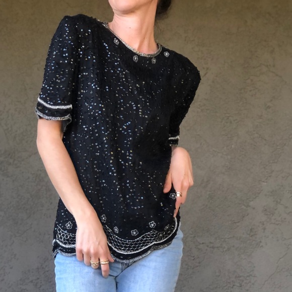 Bling is the New Normal! vintage silk bead& sequin top - Picture 7 of 11